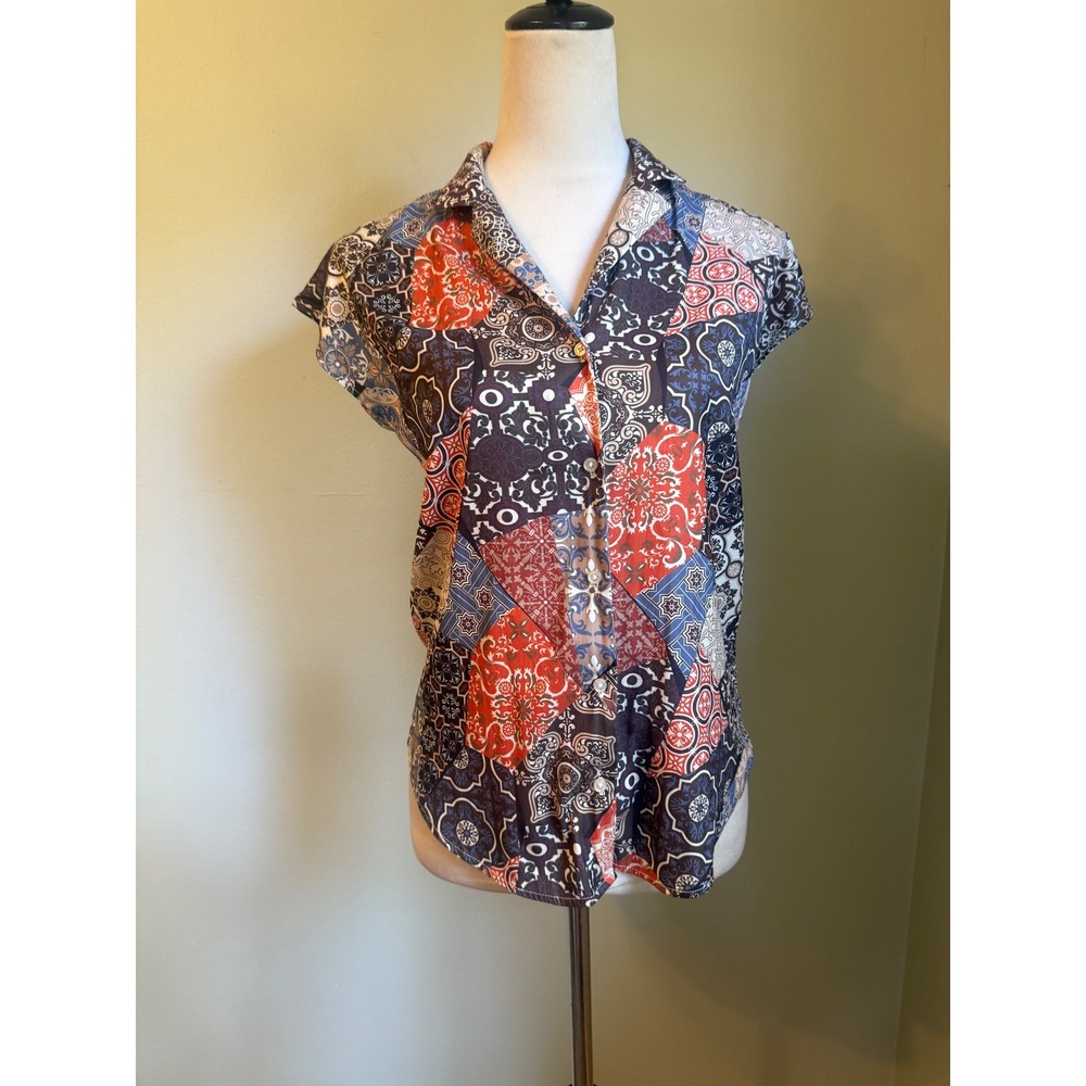 Philosophy Patchwork Tile Button boho whimsigoth retro y2k cottage Top XS shirt